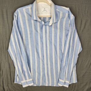 Sartoria ASA Men Button-Up Slim Fit XXL Blue Striped 100% Linen
